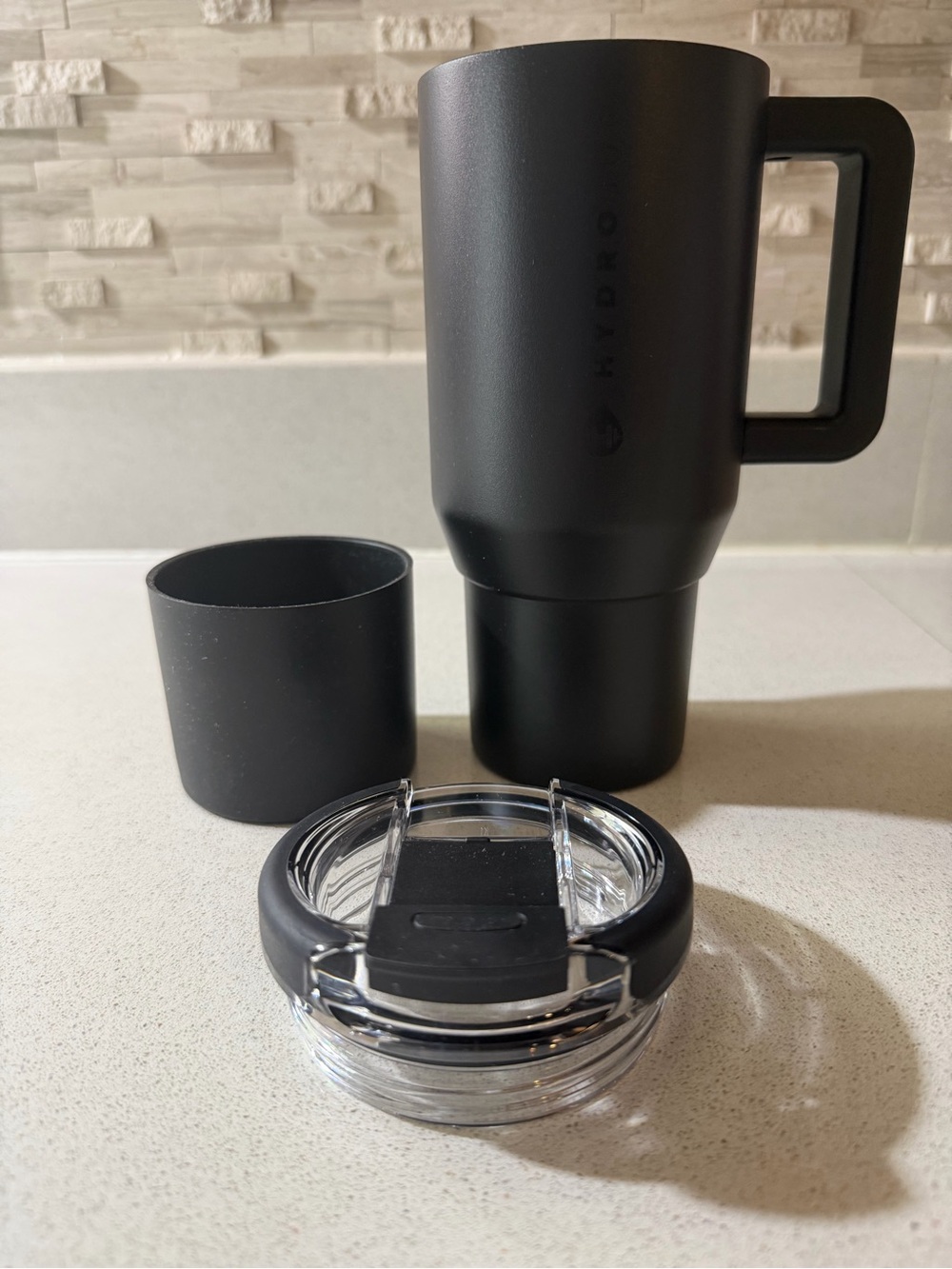 HydroJug Black Insulated Travel Mug with Handle and Clear Slide Lid